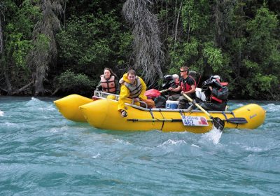 The cast and crew of “Aqua Kids” raft down the Kenai River in Alaska.