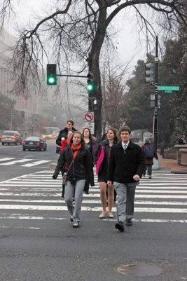Students crossing Constitution Ave. in Washington D.C.