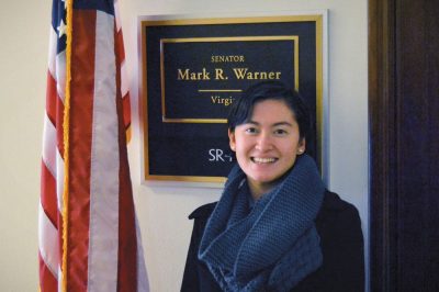 Kaylyn Duda of the 2014-15 cohort waits outside U.S. Sen. Mark Warner’s office for a meeting with one of the senator’s staffers.
