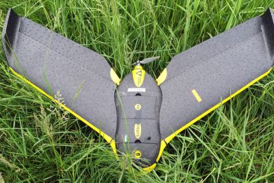 UAS aircraft come in many shapes and sizes. The eBee is a fixed-wing unit weighing 1.5 pounds and measuring 38 inches across.