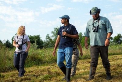 Project coordinator Ashley Peele with volunteers Sujan Henkanaththegedara and Ellison Orcutt, who serves as regional coordinator, at the Amelia Wildlife Management Area about 25 miles southwest of Richmond. Photo by Meghan Marchetti