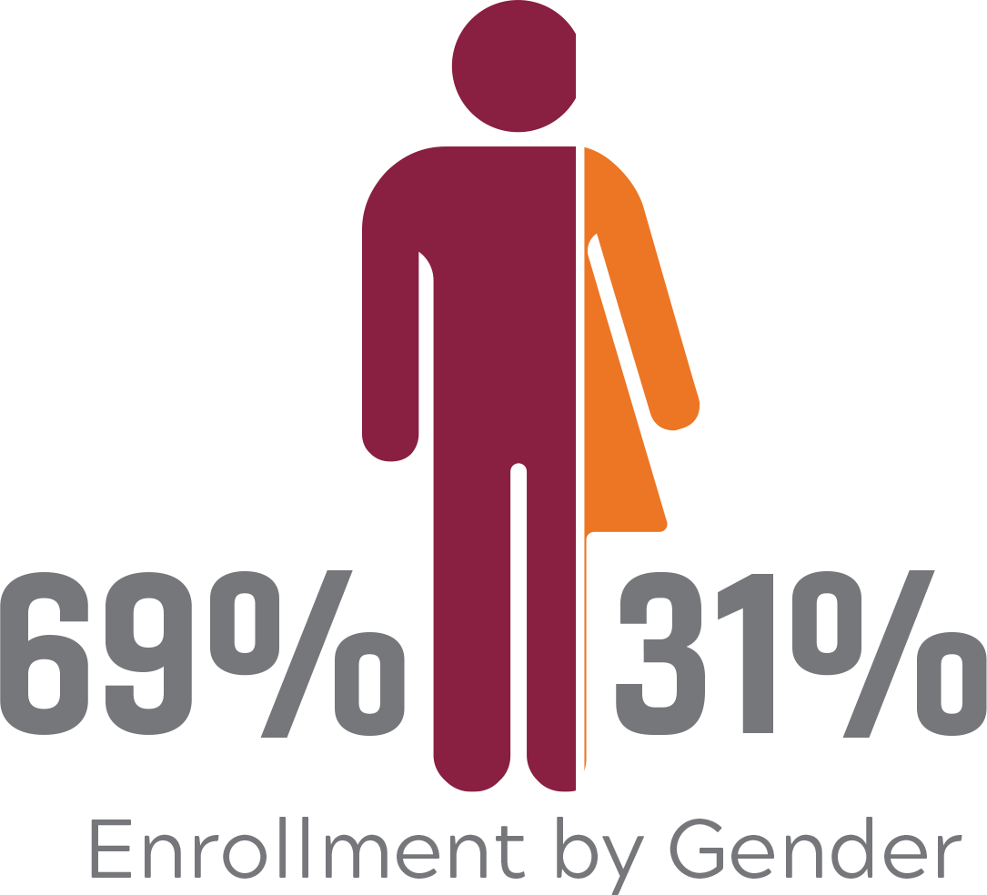 Sustainable Biomaterials Enrollment by Gender: 69% male, 31% female.