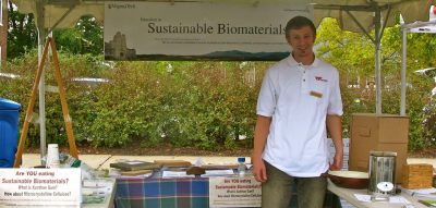 Wood science major Dabney Beahm helped set up and staff the sustainable biomaterials booth.