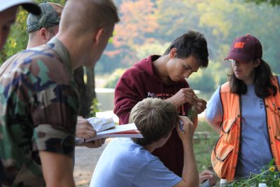 Carolyn Copenheaver, an associate professor in the College of Natural Resources and Environment at Virginia Tech, teaches many outdoor field courses. These photos were taken before COVID-19 mask mandates were in place. Photo by